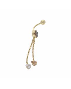 Pre-Owned 14ct Yellow Gold Cubic Zirconia Double Drop Belly Bar