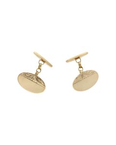 Pre-Owned 9ct Yellow Gold Part Patterned Oval Cufflinks