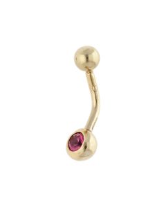 Pre-Owned 9ct Yellow Gold Pink Gemstone Set Belly Bar