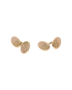 Pre-Owned 9ct Yellow Gold Part Patterned Hollow Oval Cufflinks