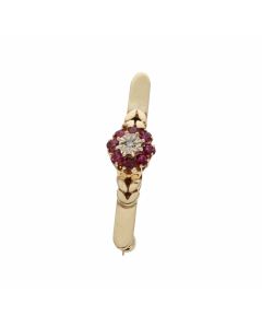 Pre-Owned 9ct Yellow Gold Ruby & Diamond Cluster Brooch