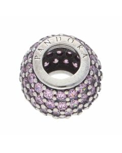 Pre-Owned Pandora Silver Pink Gemstone Pave Bead Charm