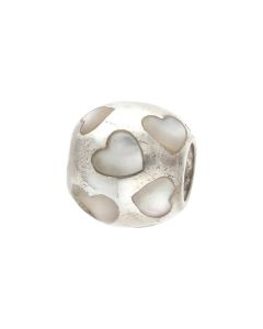 Pre-Owned Pandora Silver Mother Of Pearl Hearts Bead Charm