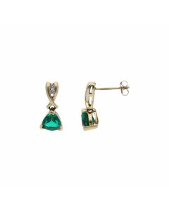 Pre-Owned 9ct Yellow Gold Green Spinel & Diamond Drop Earrings