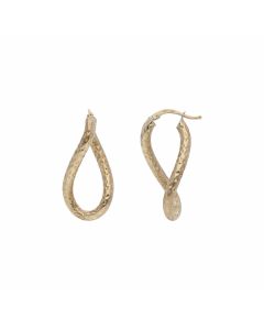 Pre-Owned 9ct Gold Oval Frosted Wave Twist Creole Earrings