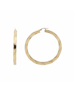 Pre-Owned 9ct Yellow Gold Large Box Twist Hoop Creole Earrings