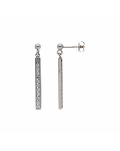 Pre-Owned 9ct White Gold Cubic Zirconia Bar Drop Earrings