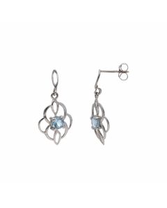 Pre-Owned 9ct White Gold Blue Topaz Filigree Drop Earrings