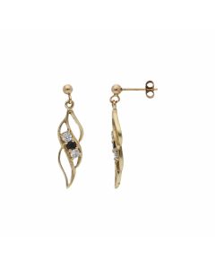 Pre-Owned 9ct Gold Sapphire & Cubic Zirconia Wave Drop Earrings