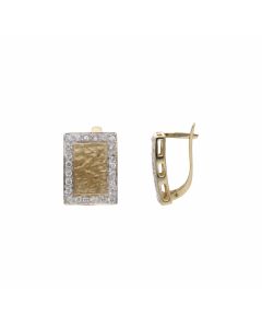 Pre-Owned 14ct Gold Cubic Zirconia Frame Edge Rectangle Earrings