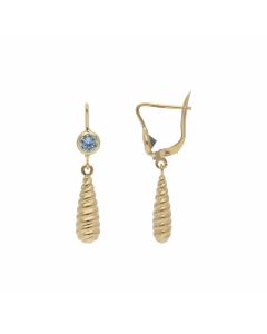 Pre-Owned 18ct Gold Blue Topaz Set Ribbed Wave Drop Earrings