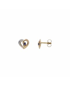 Pre-Owned 9ct Yellow & White Gold Sapphire Heart Stud Earrings