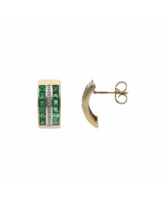 Pre-Owned 9ct Gold Emerald & Diamond Multi Row Stud Earrings