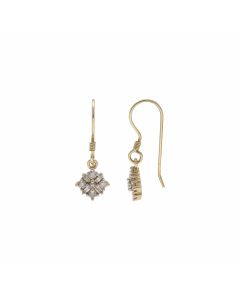 Pre-Owned 9ct Yellow Gold Diamond Cluster Drop Earrings
