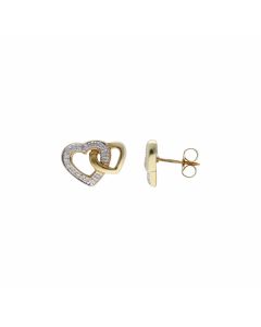 Pre-Owned 9ct Gold Diamond Set Double Heart Stud Earrings