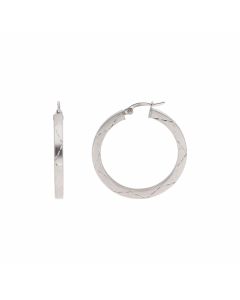 Pre-Owned 9ct White Gold Matte Brushed Hoop Creole Earrings