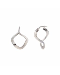 Pre-Owned 9ct White Gold Twist Wave Creole Earrings