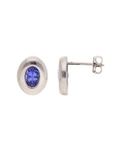 Pre-Owned 9ct White Gold Oval Tanzanite Stud Earrings