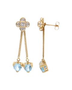 Pre-Owned 9ct Gold Gemstone Set Flower Chain Drop Earrings