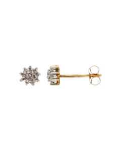 Pre-Owned 9ct Yellow Gold Diamond Cluster Stud Earrings