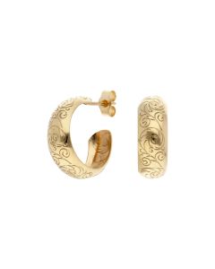 Pre-Owned 9ct Yellow Gold Patterned 3/4 Hoop Earrings