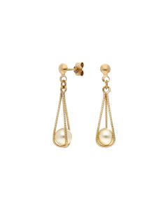 Pre-Owned 9ct Yellow Gold Caged Pearl Drop Earrings
