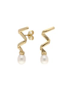 Pre-Owned 9ct Yellow Gold Spiral Drop Simulated Pearl Earrings