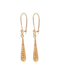 Pre-Owned 9ct Yellow Gold Ribbed Patterned Teardrop Earrings