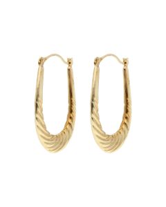 Pre-Owned 9ct Yellow Gold Ribbed Oval Creole Earrings