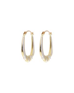 Pre-Owned 9ct Yellow & White Gold Small Ridged Creole Earrings
