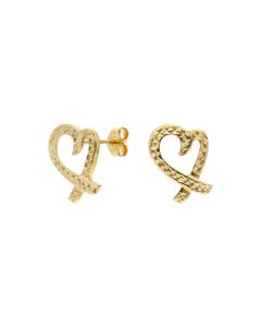 Pre-Owned 9ct Yellow Gold Patterned Heart Stud Earrings