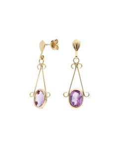 Pre-Owned 9ct Yellow Gold Amethyst Set Drop Earrings