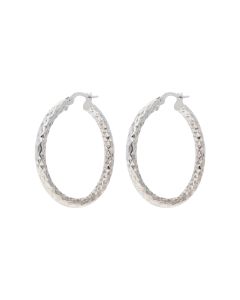 Pre-Owned 9ct White Gold Patterned Hoop Creole Earrings