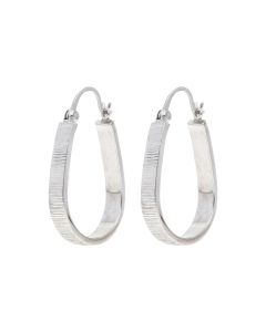 Pre-Owned 9ct White Gold Patterned Oval Creole Earrings