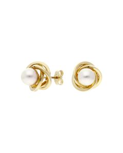 Pre-Owned 9ct Yellow Gold Pearl Set Knot Stud Earrings