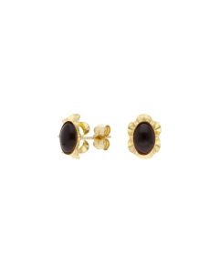 Pre-Owned 9ct Yellow Gold Oval Onyx Stud Earrings