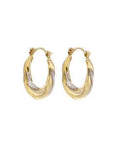 Pre-Owned 9ct Yellow & White Gold Wave Twist Creole Earrings