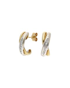 Pre-Owned 9ct Yellow & White Gold Diamond Curved Kiss Earrings