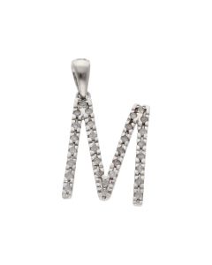 Pre-Owned 9ct White Gold Diamond Set Initial M Pendant
