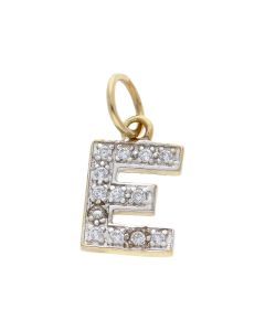 Pre-Owned 9ct Gold Cubic Zirconia Initial E Charm Pendant