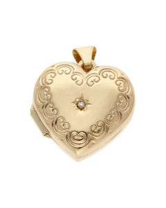 Pre-Owned 9ct Yellow Gold Diamond Set Heart Locket Pendant