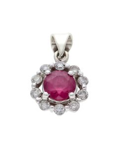 Pre-Owned Silver Red Tourmaline & Diamond Cluster Pendant