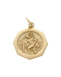 Pre-Owned 9ct Yellow Gold Octagonal St Christopher Pendant
