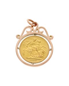 Pre-Owned 1896 Full Sovereign Coin In 9ct Gold Pendant Mount