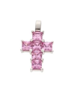 Pre-Owned 14ct White Gold Pink Cubic Zirconia Cross Pendant