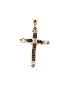 Pre-Owned 9ct Gold Sapphire & Diamond Cross Pendant