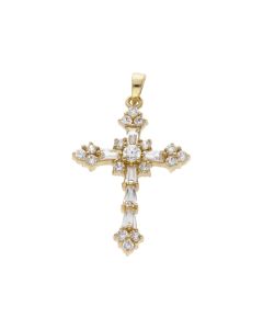 Pre-Owned 9ct Yellow Gold Mixed Cut Cubic Zirconia Cross Pendant