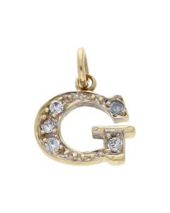 Pre-Owned 9ct Gold Cubic Zirconia Set Initial G Charm Pendant