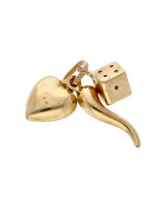 Pre-Owned 9ct Gold Hollow Dice Heart & Horn Of Life Charm