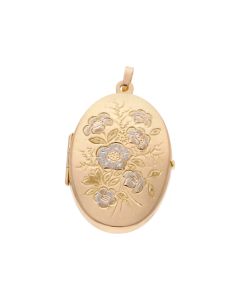Pre-Owned 9ct Yellow & White Gold Patterned Oval Locket Pendant